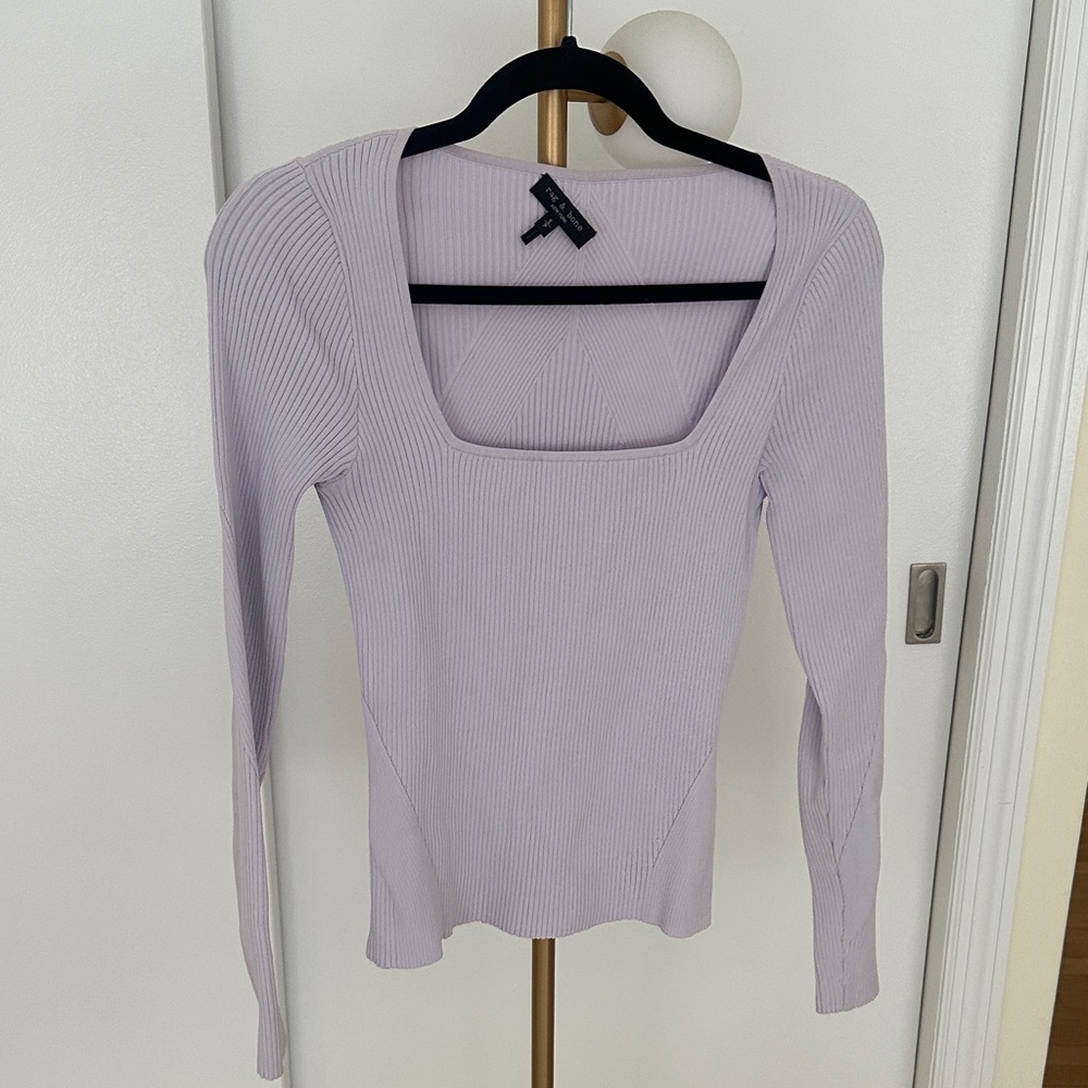 rag & bone Lilac Ribbed Square Neck Blouse